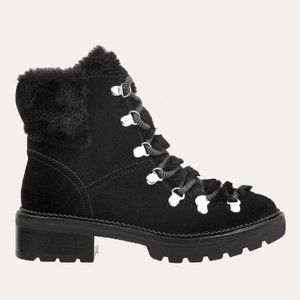 March Fisher Capell Leather Soft Faux Fur Lug Sole Boots 9 1/2   9.5